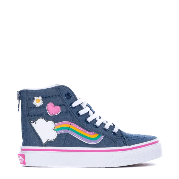 Vans Kids Sk8-Hi Zip (rainbow SIDESTRIPE) Denim/White