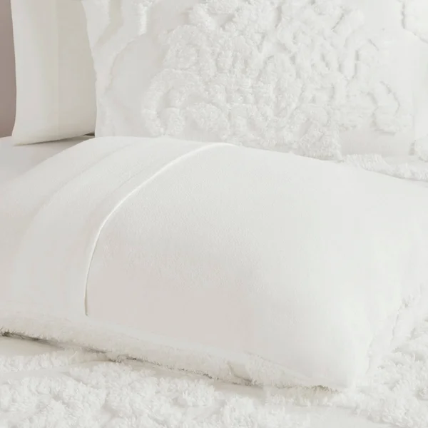 Madison Park - Viola 3 Piece Tufted Cotton Chenille Damask Comforter Set - White - Full/Queen
