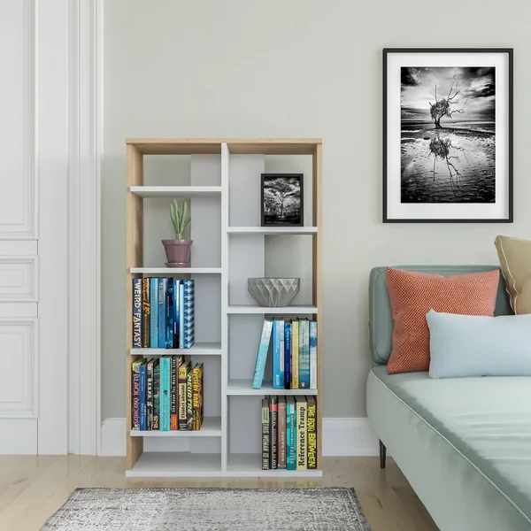 Keota Modern Bookcase - Oak - 48.66'' H x 28.35'' W x 9.84'' D
