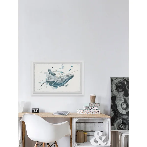Parvez Taj Blue Whale Splash Framed Wall Art - Size: 12 inch x 18 inch