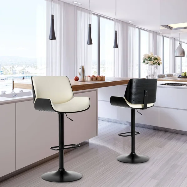 Glitzhome Mid-Century Modern Adjustable Swivel Bar Stools in Grey (Set of 2)