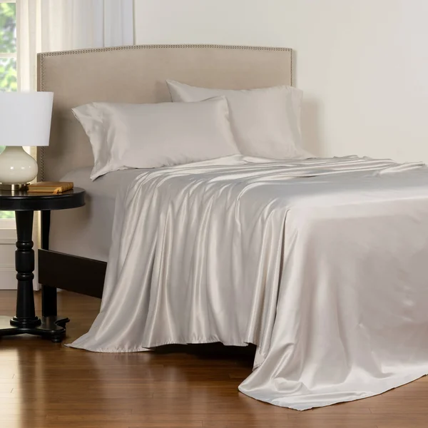 Copper Grove Clifton Luxury Satin Bed Sheet Set - Oat - Queen