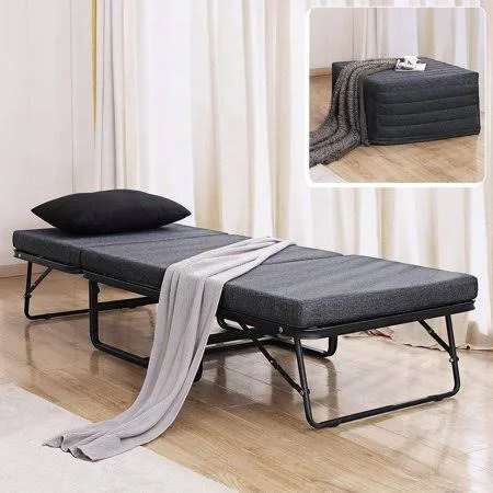 Tatago Ottoman Folding Bed with Steel Mesh Wire Lattice Base - 78 x 30, Size: 16, Gray
