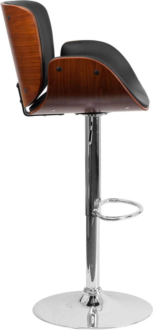 Flash Furniture Walnut Bentwood Adjustable Height Barstool with Curved Black Vinyl Seat
