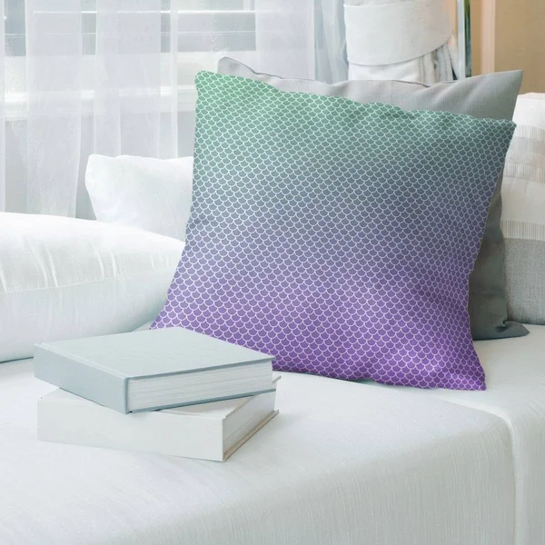 Porch & den Alsea Mermaid Scales Throw Pillow - 18 x 18 - Green & Purple - Cotton