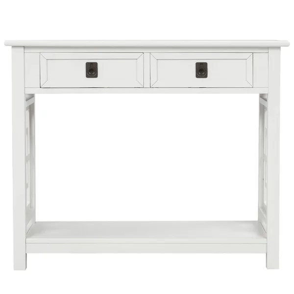 Console Table with 2 Drawers and Bottom Shelf (White)