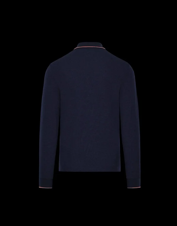 Men's Moncler Tipped Long Sleeve Piqué Polo - Size X-Large - Blue