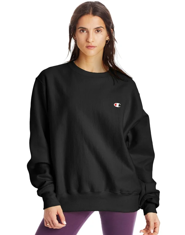 Champion REVERSE Weave Boyfriend Pullover - Black Large - Women's