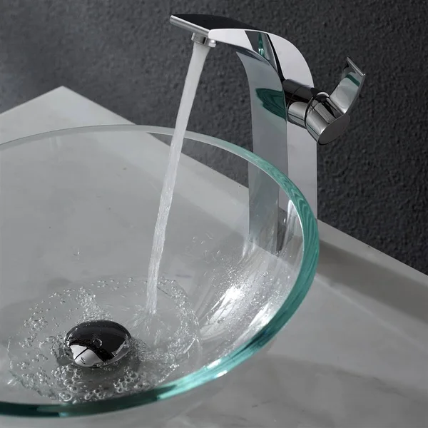 Kraus C-GV-100-12mm-14700CH Crystal Clear Glass Vessel Sink and Illusio Faucet Chrome