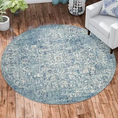 Jacquelyn Oriental Blue/Ivory Area Rug Mistana Rug Size: Round 5&1x22
