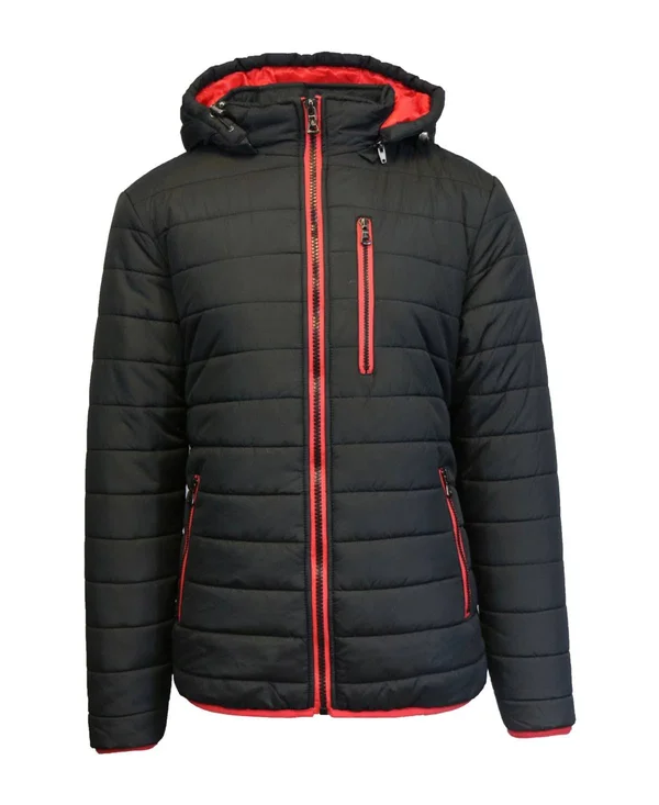 Spire by Galaxy Men's Puffer Bubble Jacket with Contrast Trim - black-red