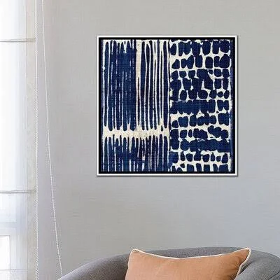 &Indigo Batik III& by Wild Apple Portfolio - Graphic Art Print East Urban Home Format: White Framed Canvas - Size: 26x22 H x 26x2