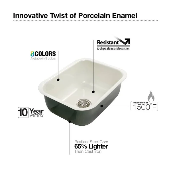 Houzer PCS-2500 Porcela Series Porcelain Enamel Steel Undermount Single Bowl Kitchen Sink, Espresso