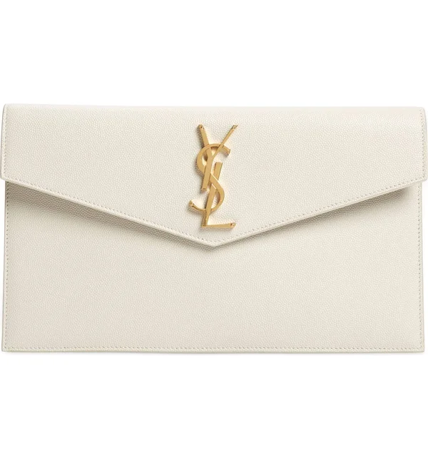 Saint Laurent Women's Medium Uptown Leather Clutch - Bianco Crema