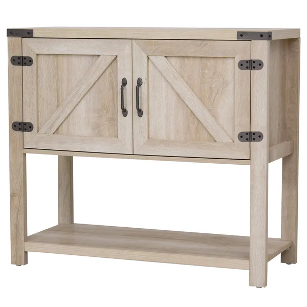 HOMCOM 2-Door Free Standing Storage Cabinet with Bottom Shelf - Kitchen Cupboard, Entryway Storage Cabinet - Oak