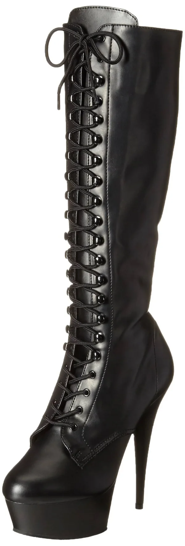 Pleaser DELIGHT-2023 Black Stretch Pu-Black Matte Knee High Boots - 13 Black
