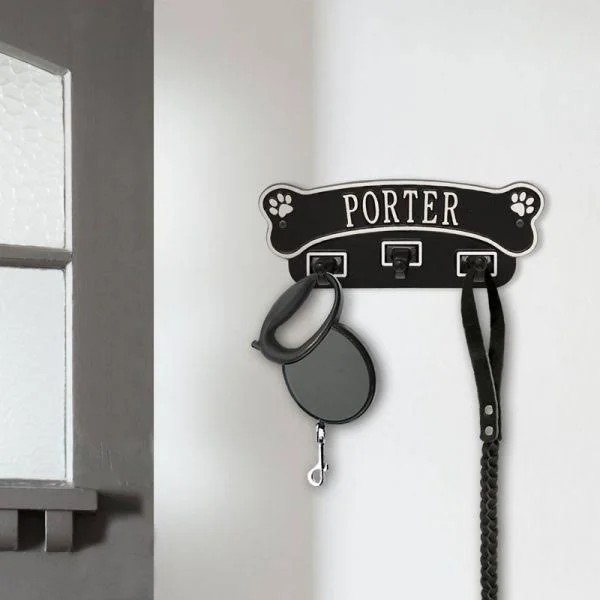 Dog Bone Personalized Wall Sign with 3 Leash Hooks 3461BG