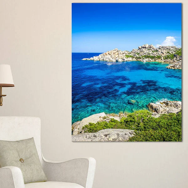 Design Art Ocean Bay with Turquoise Water - Seascape Photo Canvas Print - 20 in. Wide x 40 in. High - 1 Panel