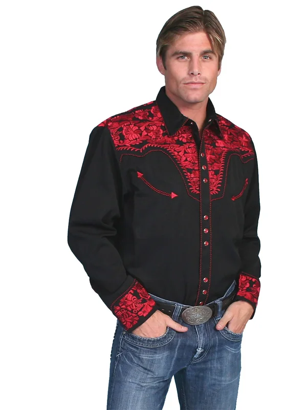 NewGroove Mens Western Shirt - Crimson, Extra Large NE124234