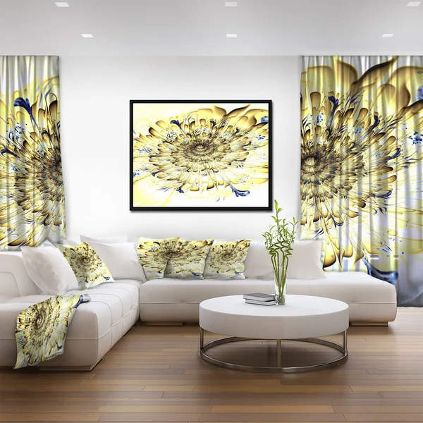 Designart 'Light Yellow Digital Art Fractal Flower' Floral Framed Canvas Art Print - 20 in. Wide x 12 in. High