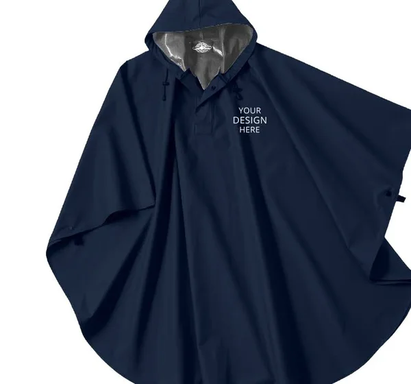 Custom Design - Embroidered Charles River Adult Pacifico Poncho, Size: One Size Fits Most, Navy