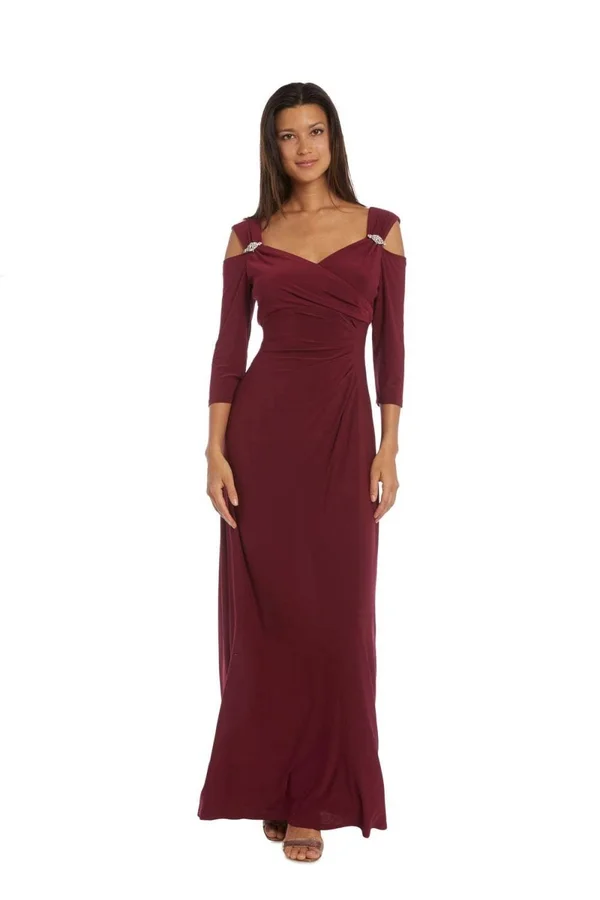 R & M Richards Cold-Shoulder Gown Navy Size 16