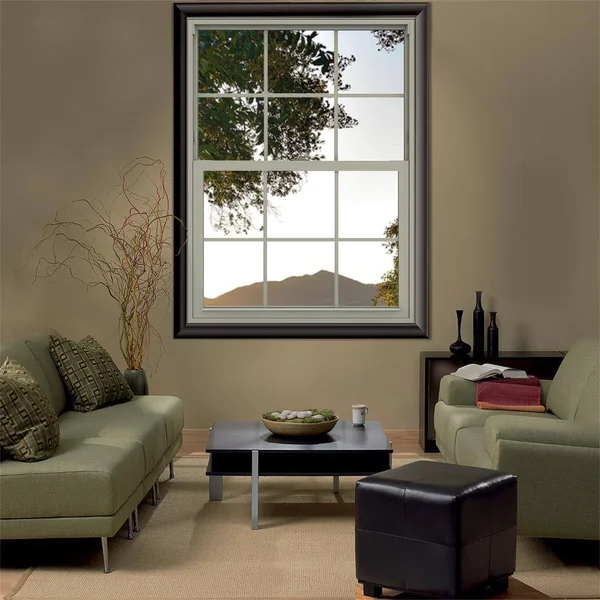 JELD-WEN V-2500 29.5-in x 35.5-in x 2.906-in Jamb Between The Glass Vinyl New Construction Desert Sand Single Hung Window in Bro