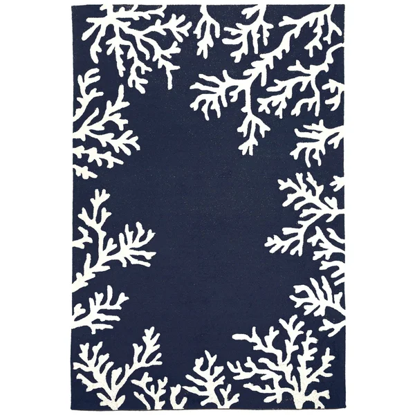 Liora Manne Capri Coral Border Indoor/Outdoor Rug - 5& Round - Navy