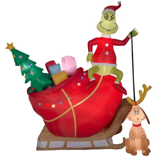 Gemmy Christmas Inflatable 12' Grinch on Sleigh W/Dog Max Dr Suess Airblown