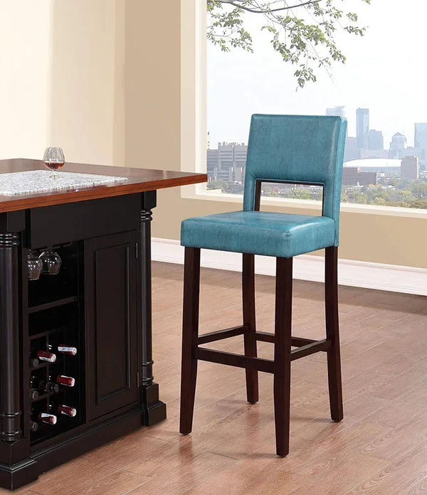 Linon 14054BLU01U Vega Bar Stool - 19x22 W x 20x22 D x 44.5x22 H, Blue