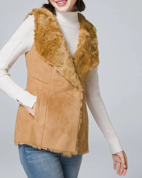 Women's Faux-Fur/Suede Vest by White House Black Market - Tan