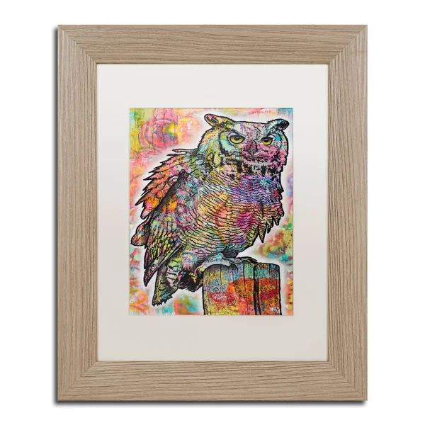 Trademark Fine Art ALI5760-T1114MF Owl Perch by Dean Russo, White Matte, Birch Frame 11x14-Inch