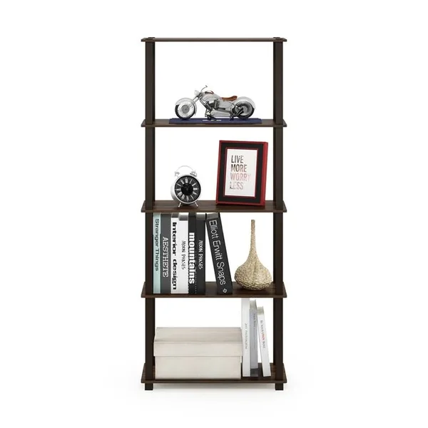 Furinno Turn-S-Tube 5-Tier Multipurpose Shelf Display Rack with Square Tubes, Walnut/Brown