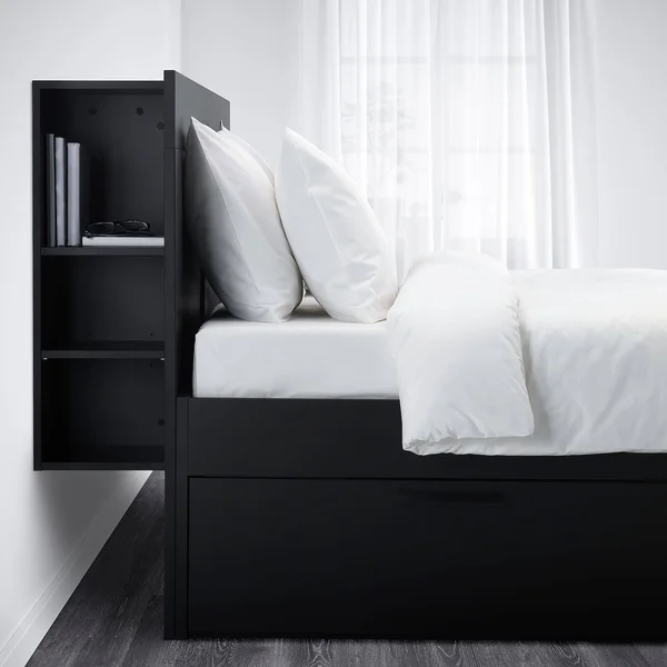IKEA - BRIMNES Bed Frame with Storage & Headboard - Black, Queen