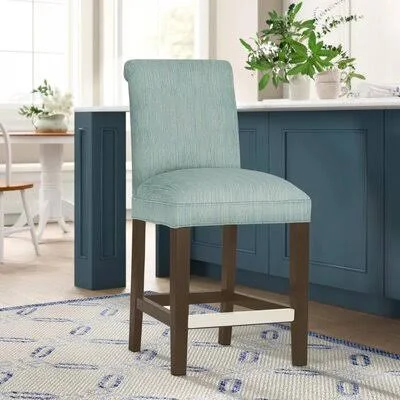Donald 26x22 Counter Stool Red Barrel Studio Leg Color: Brown Cherry, Upholstery Color: Tan