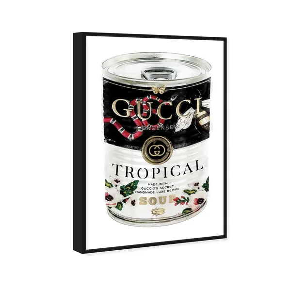 Oliver Gal Fashion and Glam Wall Art Framed Canvas Prints &Italian Luxe Soup& Soup Can - Black, White - 36 x 54 - Gold