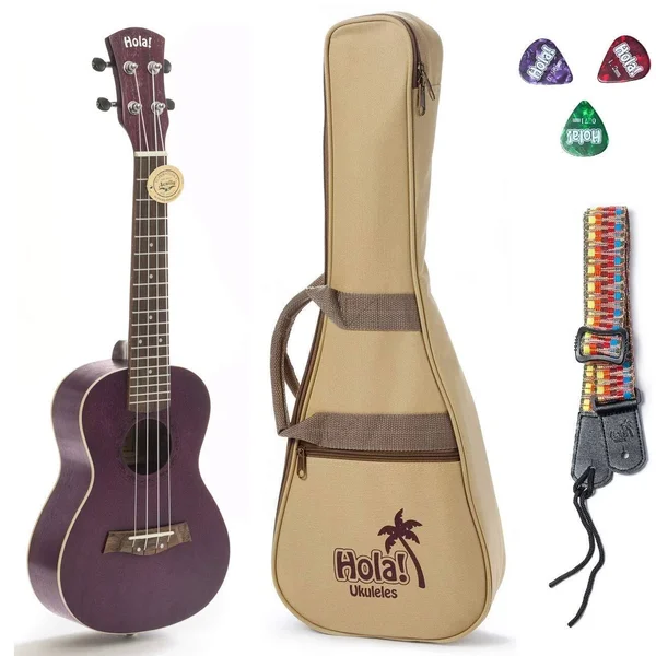 Concert Ukulele Bundle, Deluxe Series by Hola! Music (Model Hm-124pp+), Bundle Includes: 24 inch Mahogany Ukulele with Aquila Ny