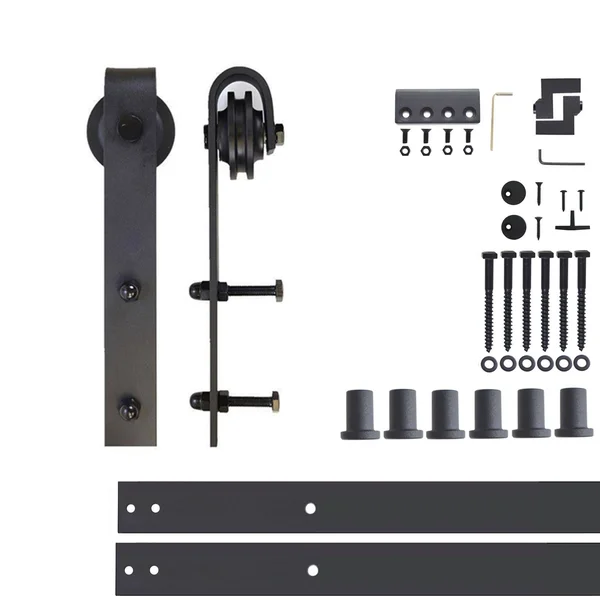 Homacer 108-in Matte Black Interior/Exterior J-Strap Barn Door Kit - YT1TGH108C
