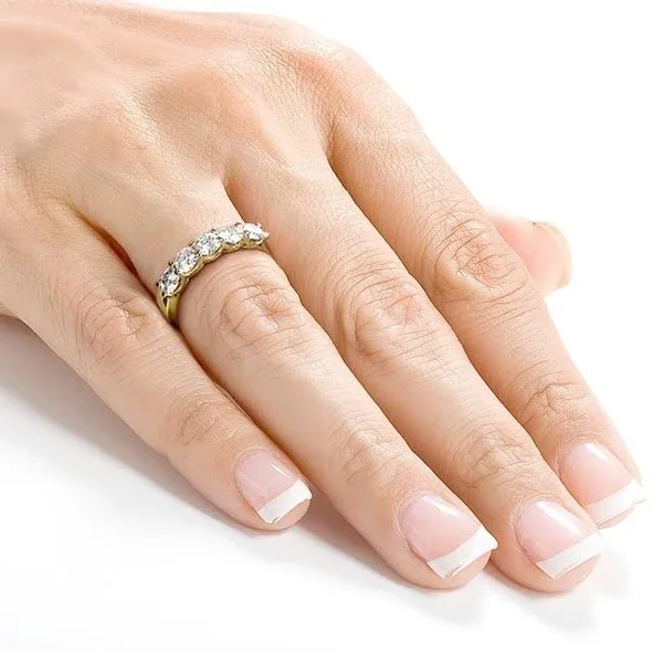Five Stone 4/5 Carat TGW Round Brilliant Near Colorless Moissanite (hi) Bridal Wedding Band in 14K Yellow Gold - 9.5
