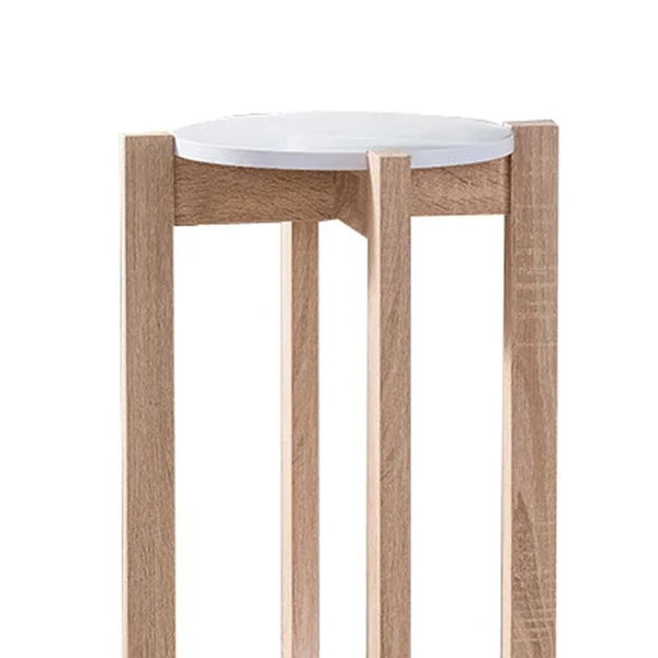 Natural Wood Plant Stand with Two Round Shelves Light Brown and White