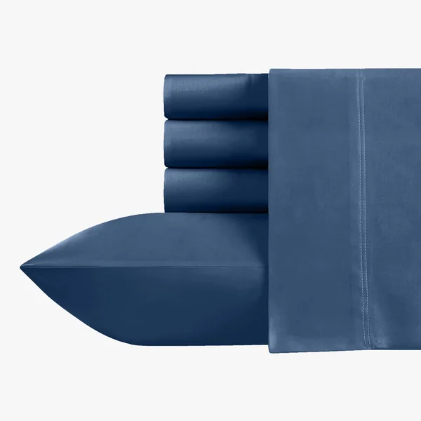California Design den Cloud-Weight Silky Soft 500 Sateen - 100% Cotton Sheets Set, Cooling & Deep Pocket Fresh Navy Blue Sp