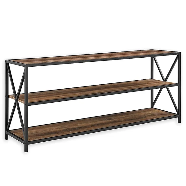 Forest Gate Blair 60x22 Bookshelf Console Table in Grey in Rustic Oak