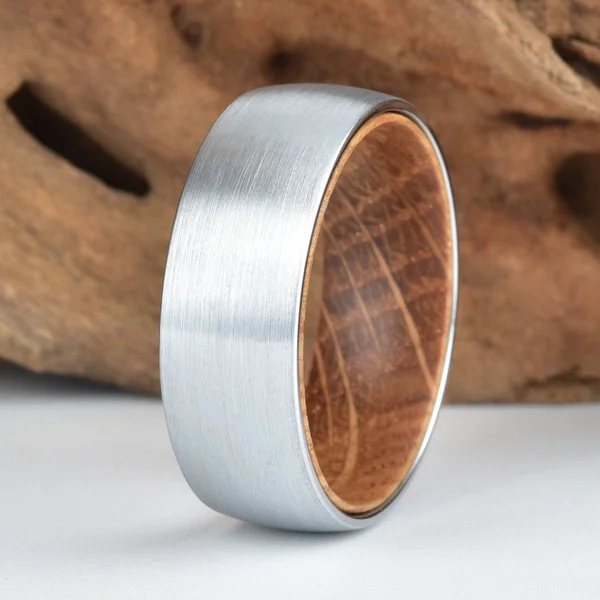 Whisky Barrel White Oak Wood Mens Wedding Band Tungsten Ring Comfort Fit Band