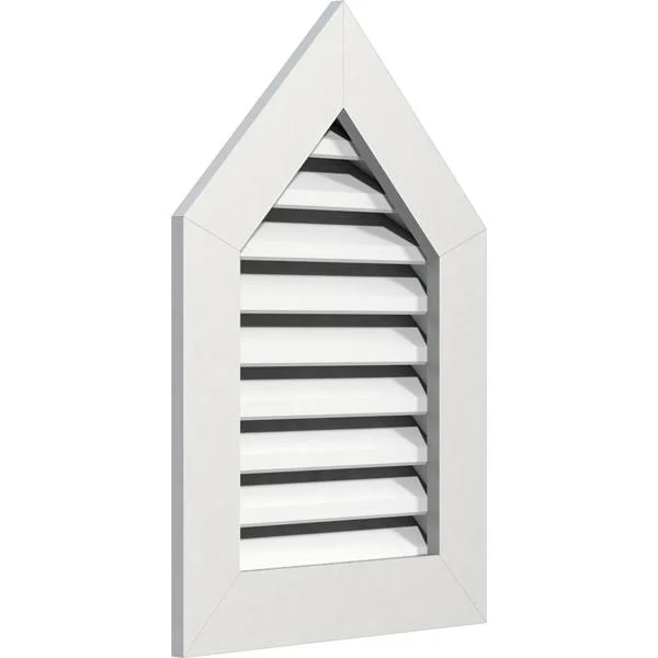 18 inchw x 30 inchh Peaked Top Gable Vent (23 inchw x 35 3/4 inchh Frame Size) 14/12 Pitch: Functional - PVC Gable Vent w/ 1 inch