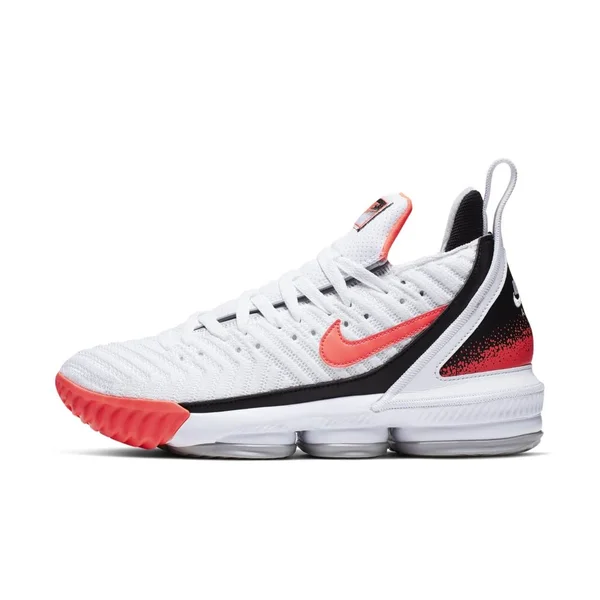 Nike Mens James LeBron 16 Basketball Shoes - White/Hot Lava/Silver, Size 11.5
