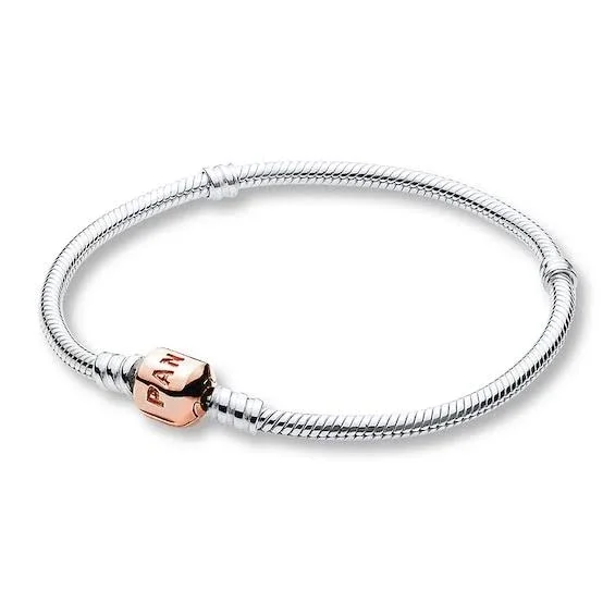 Silver Charm Bracelet with Pandora Rose Clasp
