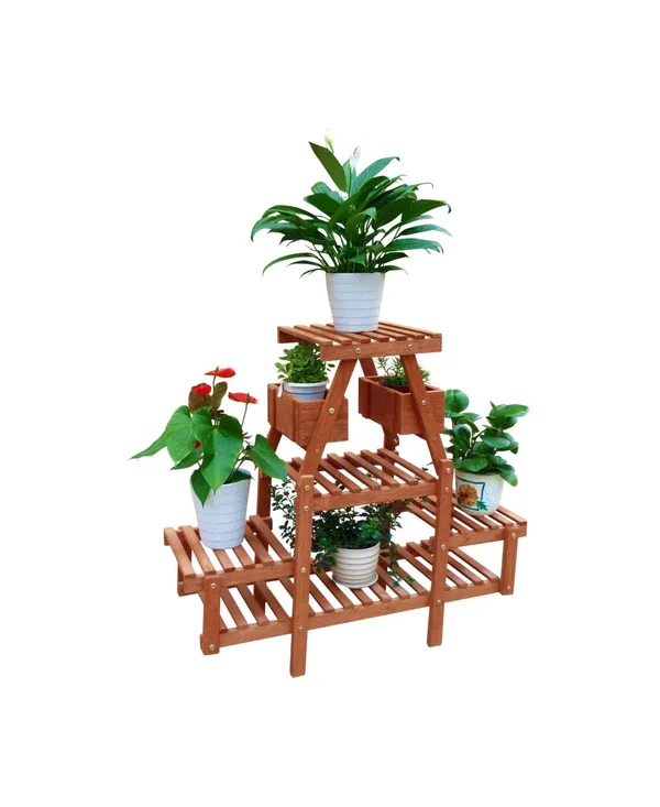 Leisure Season 4-Tier Plant Stand with Pot Holders - Brown