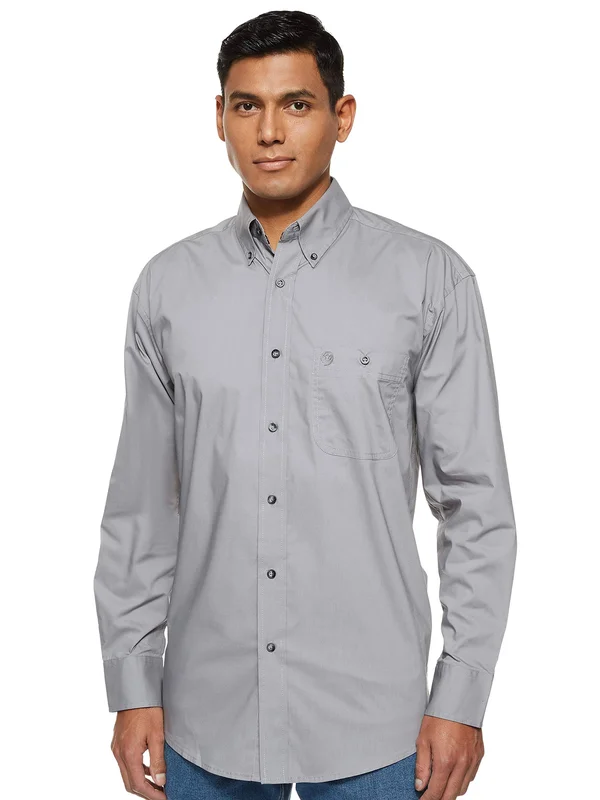 Wrangler Men's George Strait Long Sleeve Button Down Solid Shirt (Size: LT ) Grey