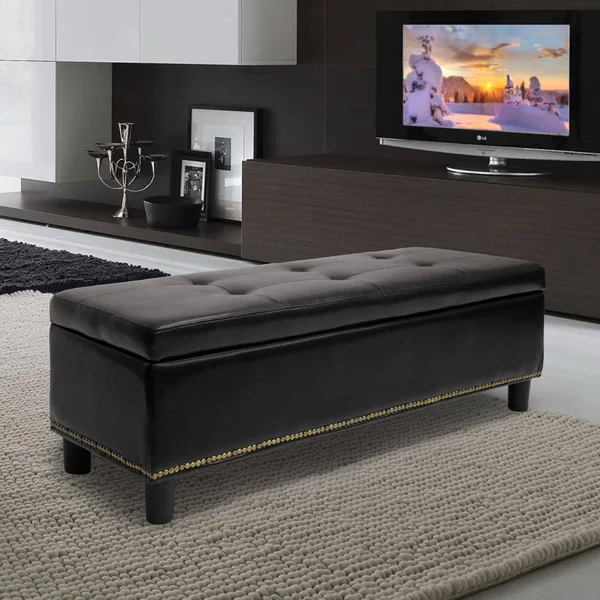 Baxton Studio Lucero Black Modern Ottoman