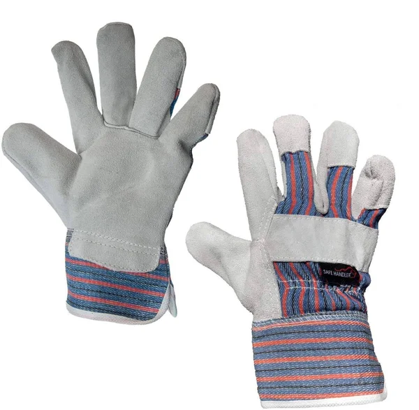 Safe Handler Work Leather Gloves - Cool Cotton Lined Backing, Split Leather Safety Cuff Work Gloves, Lightweight & Versatile
